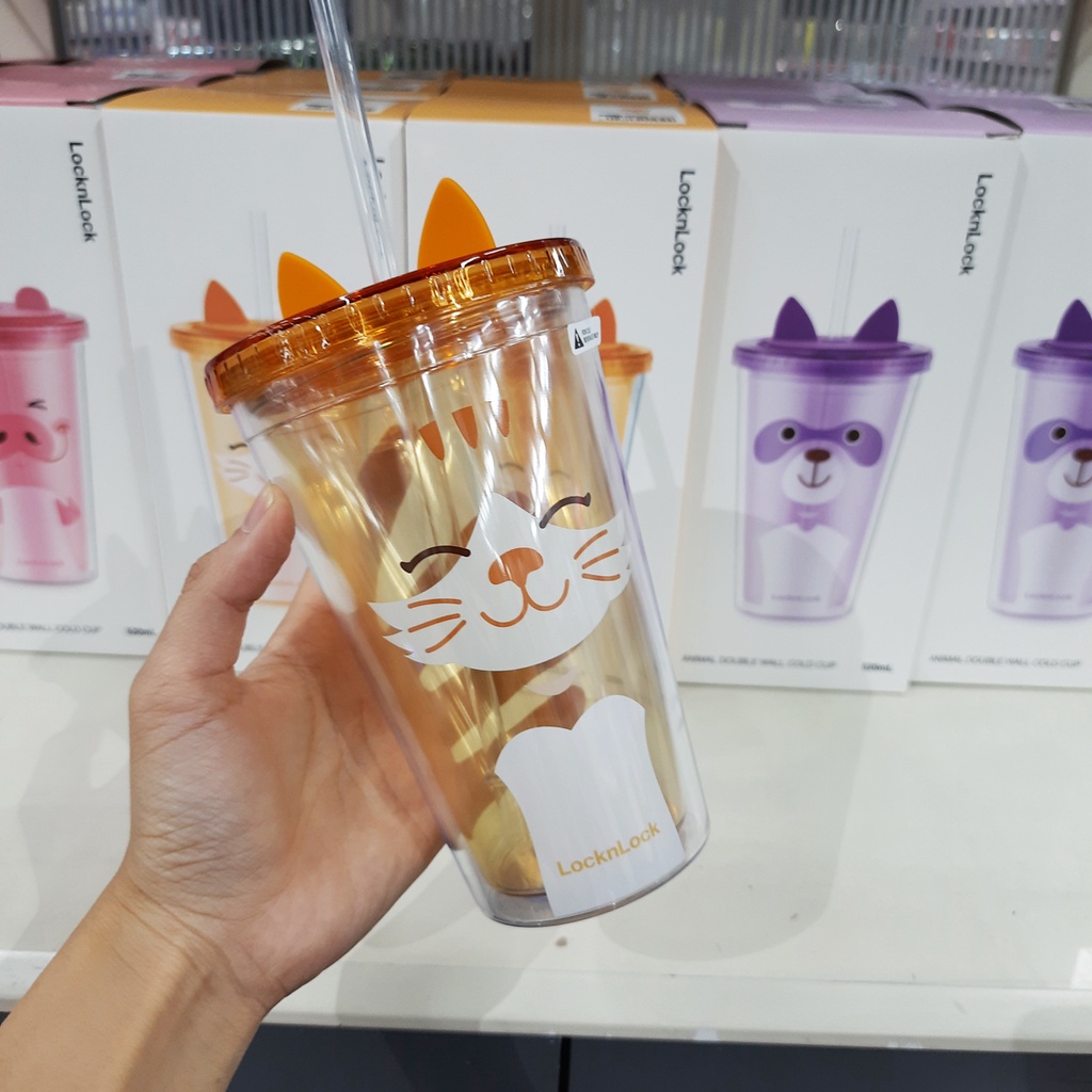 Ly nhựa 2 lớp Animal LocknLock [Lock&amp;Lock] Double Wall Cold Cup 520ml HAP511 - HAP512
