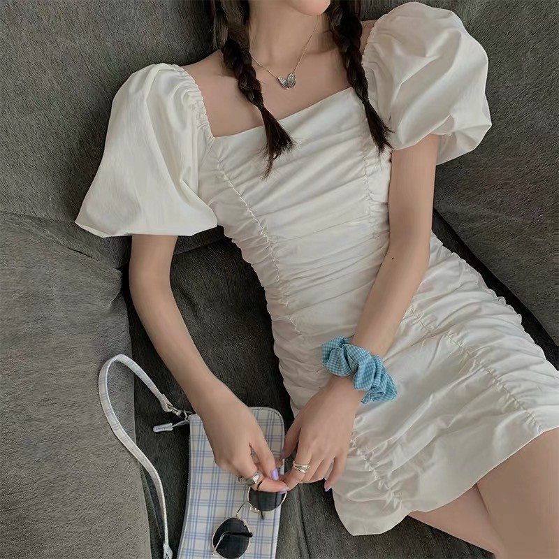 Váy Nữ Ôm Body Tay Bồng Cổ Vuông Nhún Bèo SIXTEEN. | BigBuy360 - bigbuy360.vn