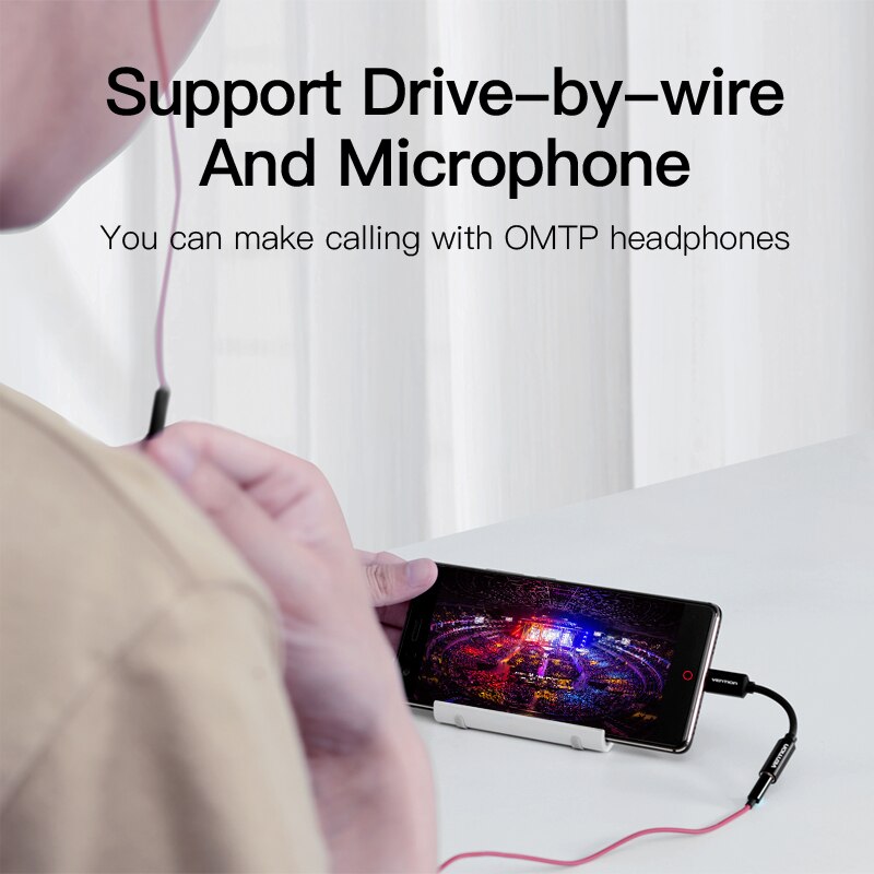 Dây Cáp Âm Thanh Vention Type C Sang Giắc Cắm Tai Nghe 3.5mm AUX USB C Cho Xiaomi Mi 9