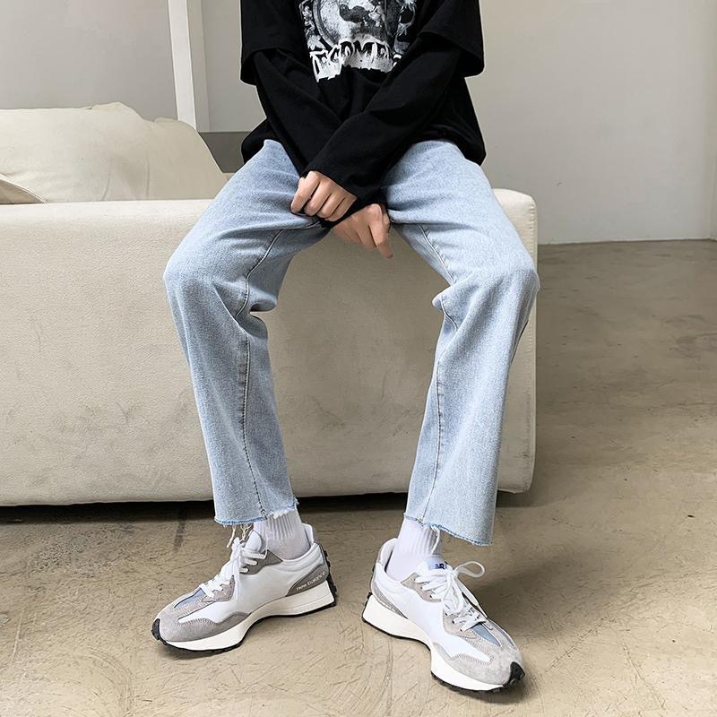Quần jean baggy xanh nam, nữ ống rộng rách gấu, dáng suông, không phai- Jaune Blanc