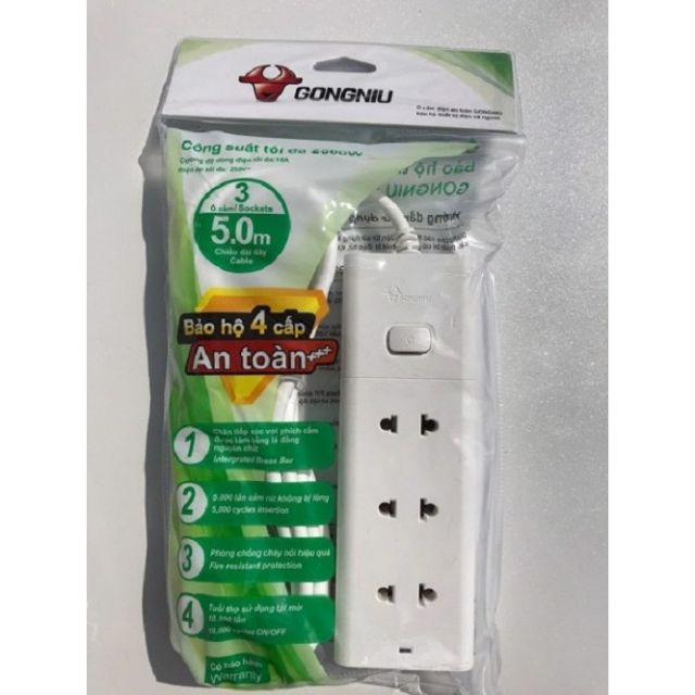 Ổ cắm GONGNIU -3 ổ 1 công tắc- GNVN-V1030. (3M. 5M)