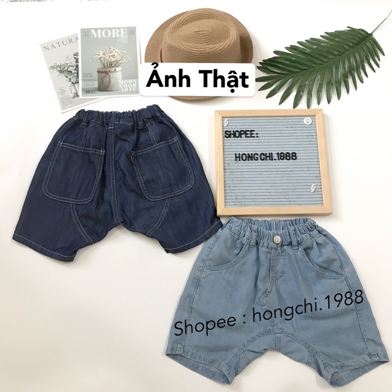 Quần sooc bò bé trai - Short jean giấy cho bé trai - Phong cách Hàn Quốc 1-8 tuổi Treebibi (Có clip, ảnh thật)