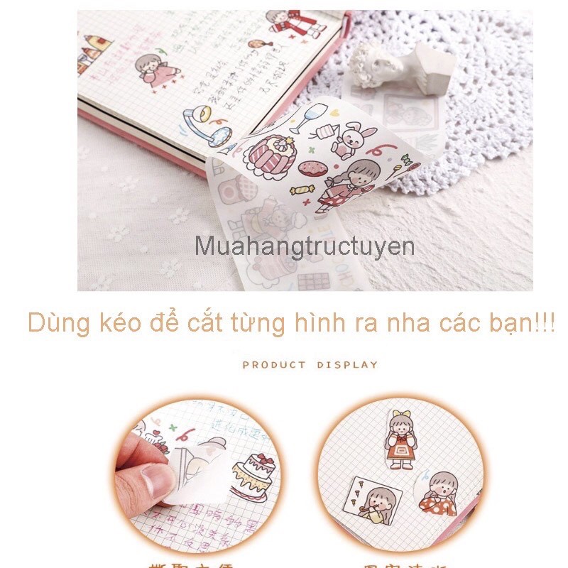 MIẾNG DÁN STICKER WASHI DÁNG DÀI HOẠ TIẾT CÔ GÁI