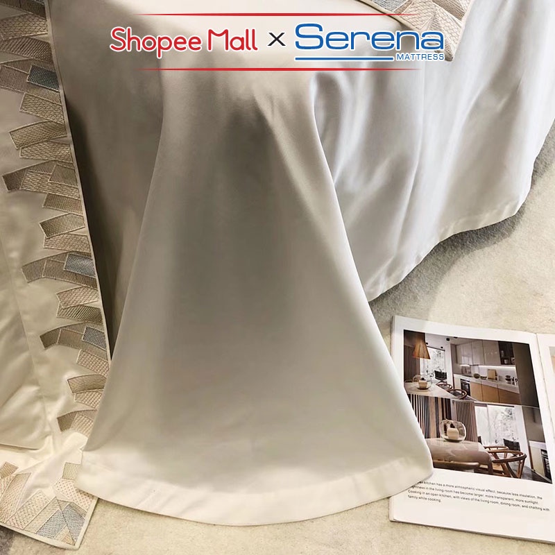 Bộ Ra Giường 5 Món Lụa Satin SERENA Chính Hãng Set Combo Full Chăn Ga grap Drap Gối Đệm Trần Bông Trải Giường Cao Cấp