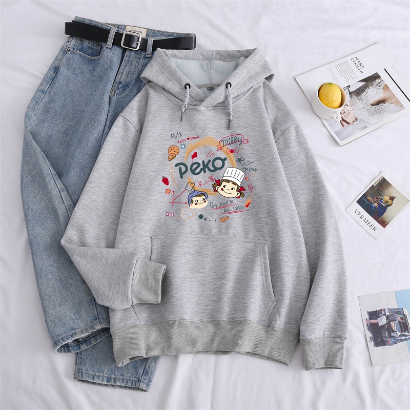 Áo hoodie ZHELIHANGFEI tay dài dáng rộng in họa tiết phong cách thời trang đi học dễ phối đồ