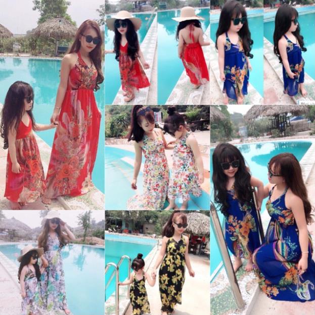 PA Set váy maxi đi biển mẹ con