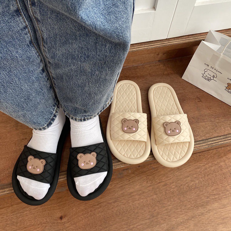 Dép quai ngang- dép gấu đế bánh mì gấu kẻ ô (loại xịn chất lượng)