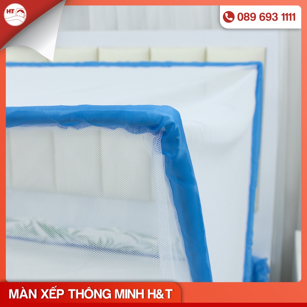 Màn xếp thông minh H&T có viền khung inox, hiện đại cải tiến hơn màn thông thường, chống muỗi hiệu quả an toàn