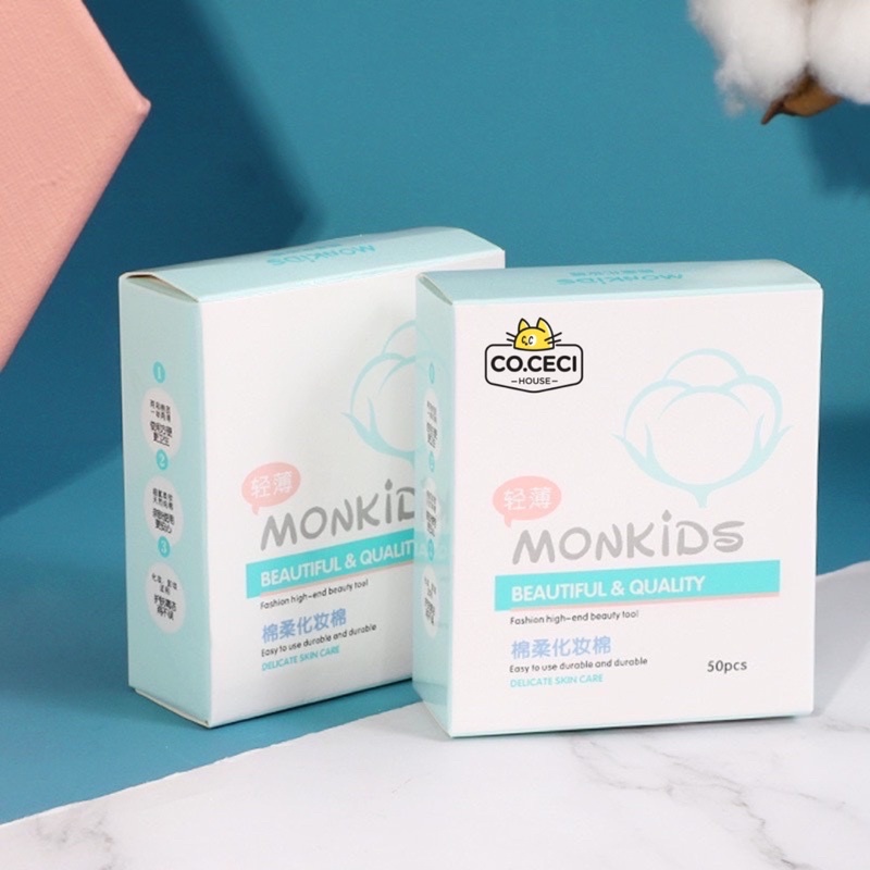 (GIÁ TỐT SIÊU RẺ)Hộp bông tẩy trang mini cao cấp Monkids siêu mỏng, siêu tiện lợi thân thiện với các loại da