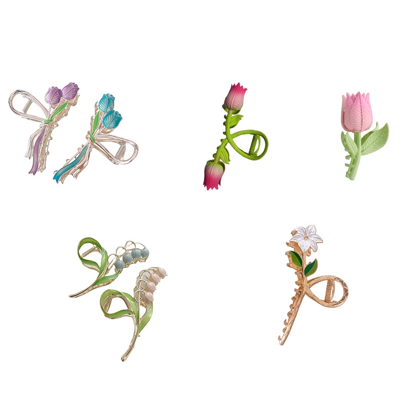 Kẹp Tóc Hoa Tulip / Chuông / Hoa Hồng Bằng Kim Loại Thời Trang Cho Nữ