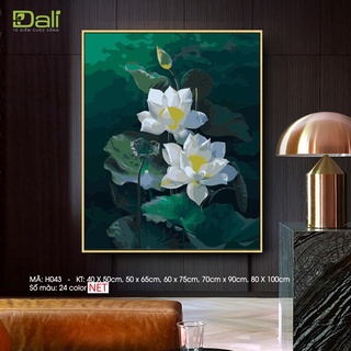【HOT】CÓ SẴN💥 FREESHIP 💥 Tranh Tô Màu Số Hoá Hoa Sen trắng h043💥 CAO CẤP 💥 Đã Căng Khung DIY