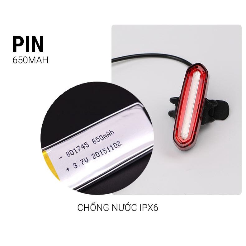 Đèn hậu xe đạp 3 pha, 5 chế độ sáng, sạc USB hỗ trợ 48h dùng liên tục