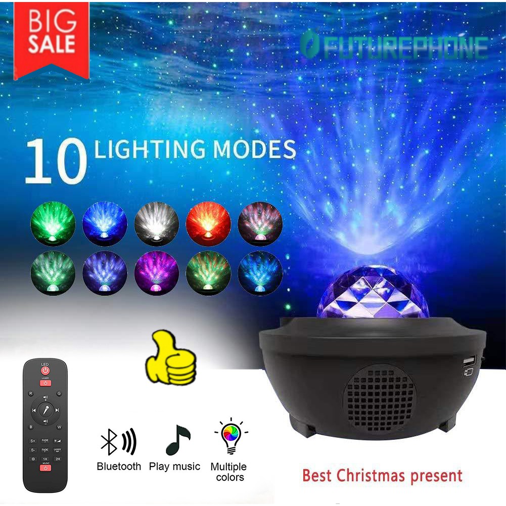 Đèn LED USB chiếu hình ngân hà/sóng nước trang trí kích hoạt bằng âm thanh chức năng loa bluetooth tạo không khí/Đèn LED chiếu hình vì sao / sóng biển cho ban đêm lãng mạn đầy màu sắc