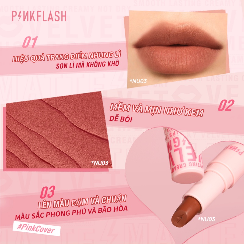 Pinkflash #Son lì mềm mịn như nhung lâu trôi lên màu chuẩn PinkCover