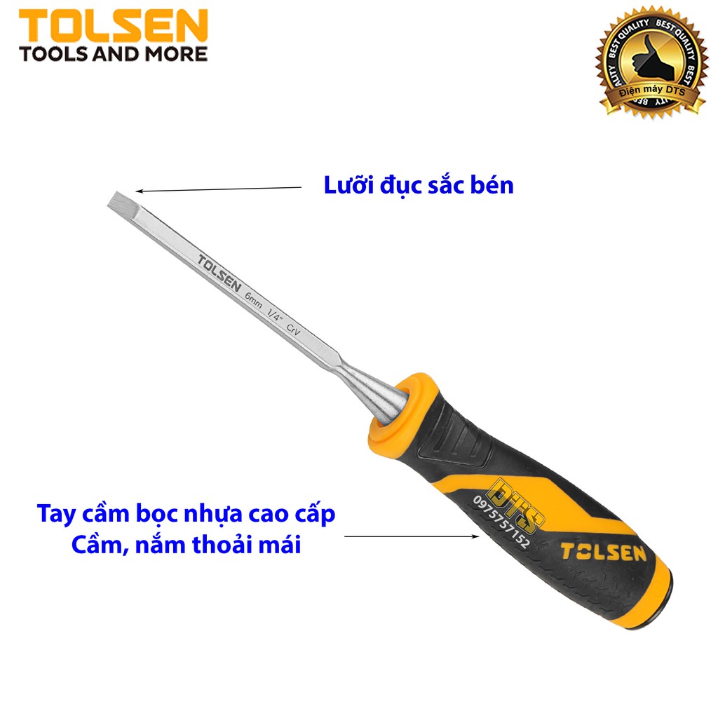 Đục gỗ mũi dẹt cầm tay chuẩn công nghiệp TOLSEN 6mm (1/4 inch) - Tiêu chuẩn xuất khẩu Châu Âu