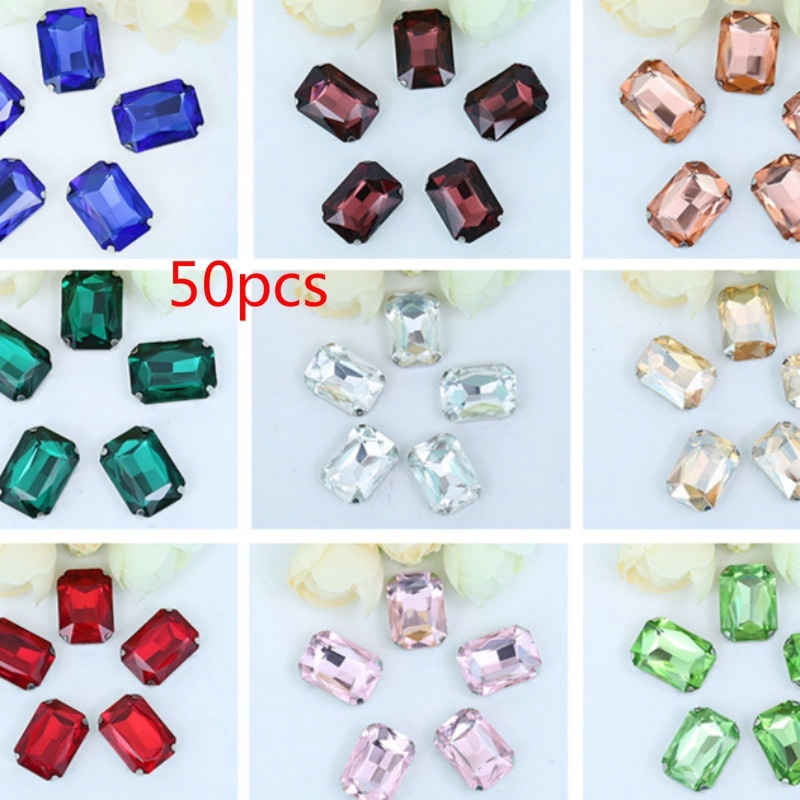 Set 50 Viên Đá Pha Lê Hình Bát Giác 6x8mm Dùng Làm Đồ Trang Sức Thủ Công Đẹp Mắt
