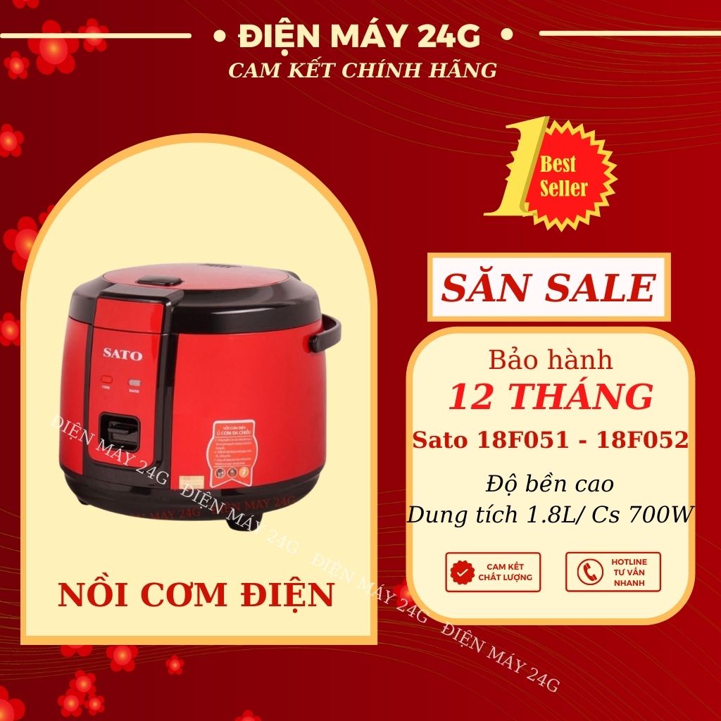 Nồi cơm điện SATO 18F051 - 18F052 nồi cơm mini 1.8L lòng nồi cơm nhôm phủ chống dính cao cấp dễ sử dụng cho mọi người