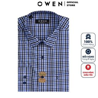 Áo Sơ Mi Nam Dài Tay Owen AR20608DT Somi Công Sở Cao Cấp Màu Kẻ caro Xanh Navy Chất Sợi Tre Mềm Mát Dáng Suông Có Túi