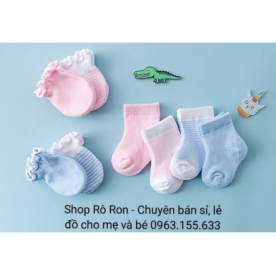 SET 2 ĐÔI TẤT + 2 ĐÔI BAO TAY COTTON LEN THÁI CHO BÉ