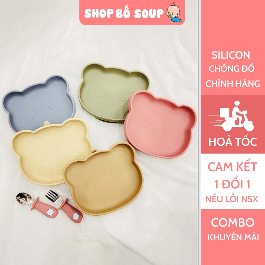 Khay  ăn dặm chống đổ 1 ngăn silicon Bar-rot có đế hít sàn chính hãng cao cấp cho bé