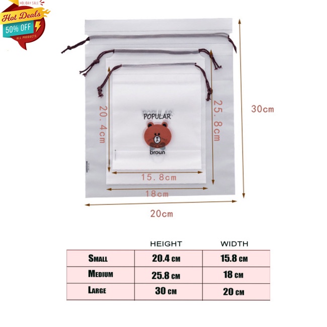 Túi Dây Rút Họa Tiết Gấu Nâu Hoạt Hình Đựng Mỹ Phẩm Trang Sức Du Lịch