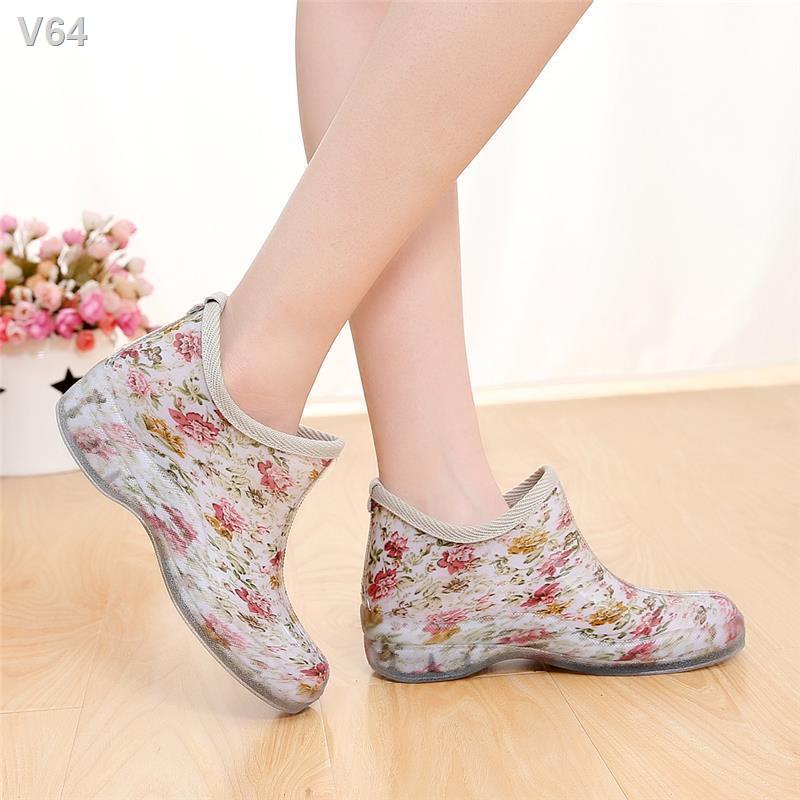 ♠❅Giày đi mưa ống ngắn của Hàn Quốc và Nhật Bản nước phụ nữ không trơn trượt ủng cao su thấp cổ trong suốt miệng nông