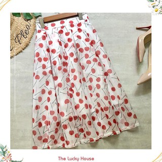 Chân váy xòe vải voan mềm mại họa tiết cherry dễ thương Free size VAY80