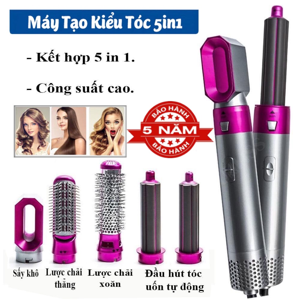 Máy Làm Tóc 5 In 1 - Máy Sấy Tóc Tạo Kiểu Styler, Uốn Duỗi Tóc Kết Hợp Lược Chải Tóc 5 In 1 - Bảo Hành 5 Năm