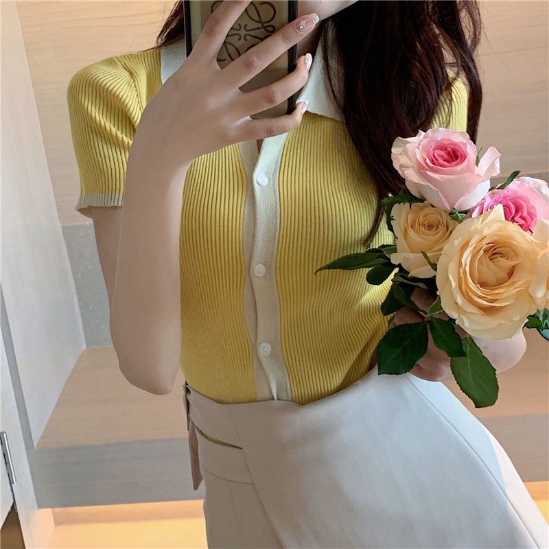 Áo thun tay ngắn cổ polo vải lụa lạnh phong cách trẻ trung dành cho nữ