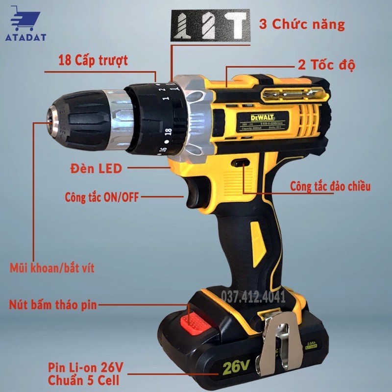 MÁY KHOAN PIN  26vcó đồ nghề 25 chi tiết