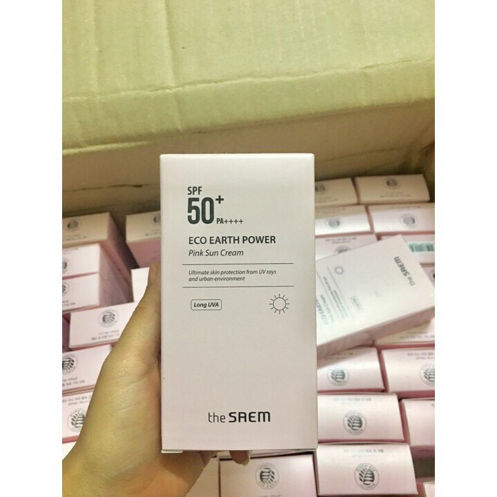 Kem Chống Nắng The Saem Eco Earth Power Pink Sun Cream SPF50+ PA++++ 50g