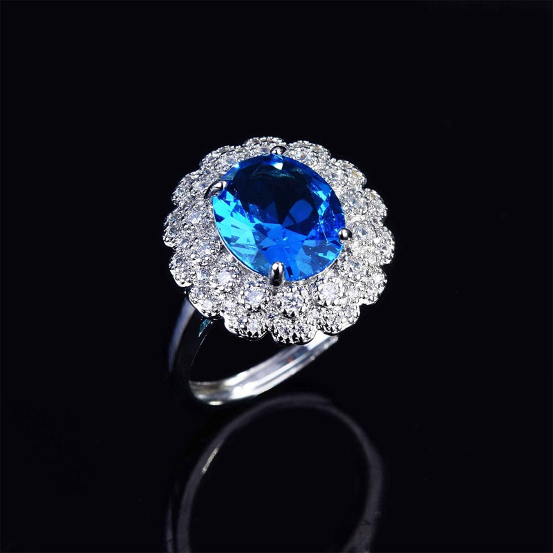 Nhẫn bạc 925 đính đá zircon hình oval màu hồng/ vàng/ xanh dương sang trọng cho nữ