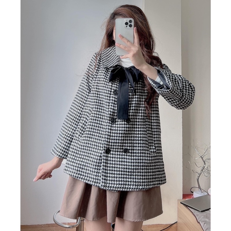 [HÀNG SẴN]ÁO DẠ CỔ NƠ RỜI HOẠ TIẾT ZICZAC 8 CÚC SIÊU XINH | BigBuy360 - bigbuy360.vn