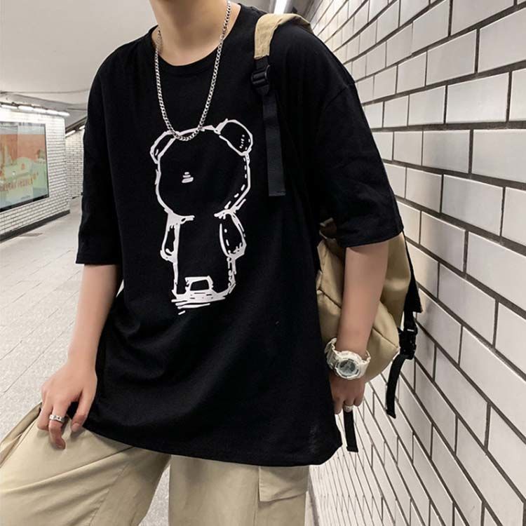 Áo Thun Tay Ngắn Dáng Rộng In Hình Gấu Thời Trang Hàn Quốc Cho Nam