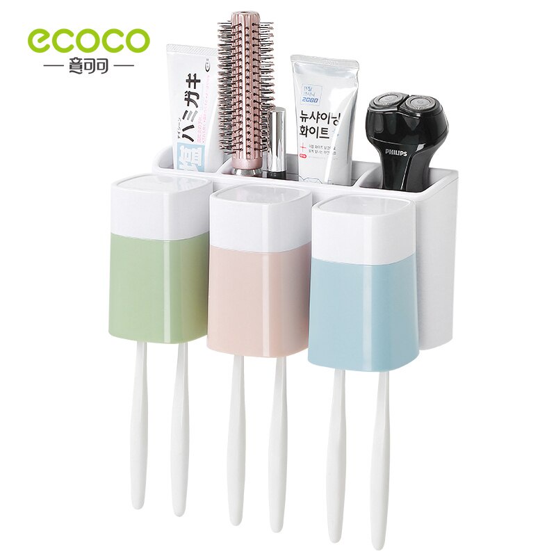 Bộ giá đỡ bàn chải đánh răng kèm 3 cốc ECOCO đa chức năng tiện dụng cho gia đình