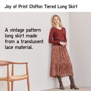 (UNIQLO chính hãng Nhật) Nữ- Chân váy dài vải chiffon (voan) in hoa xếp tầng WOMEN JOY OF PRINT CHIFFON TIERED