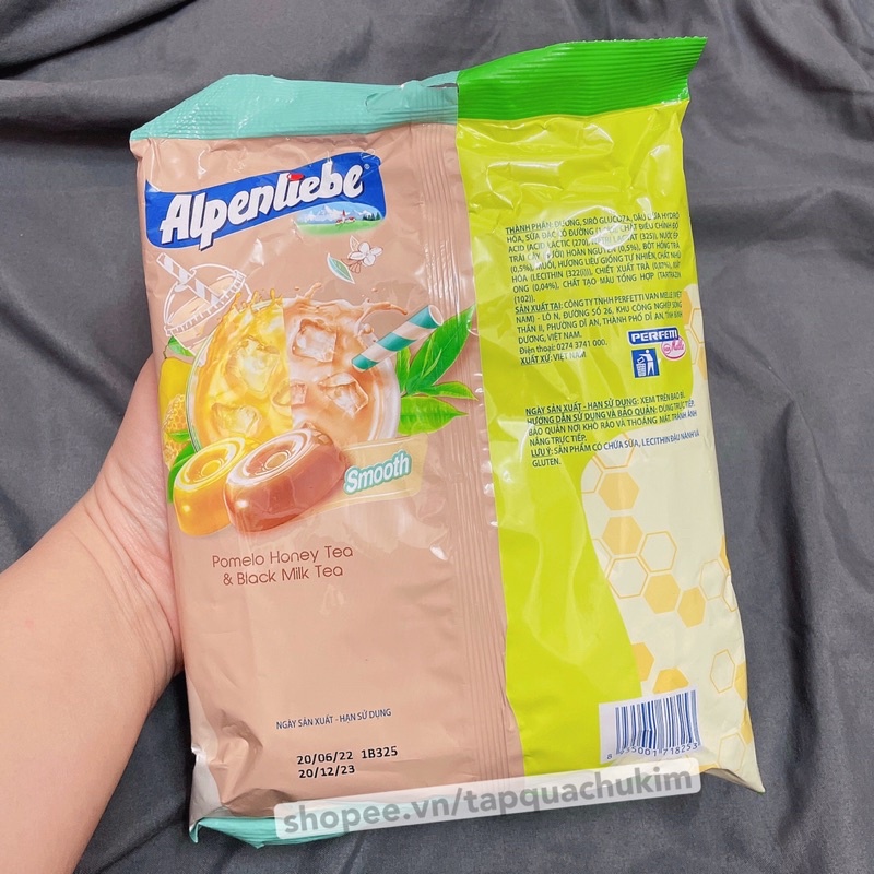 Kẹo ALPENLIEBE hương TRÀ BƯỞI MẬT ONG và vị HỒNG TRÀ SỮA gói 329G