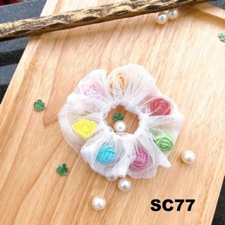 Cột tóc Scrunchies lưới hoa Hồng nhiều màu