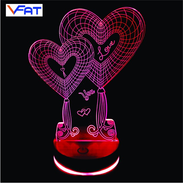I love you 2, Đèn 3D led, đèn 16 màu thay đổi, quà tặng, đèn mica, VFAT Shop