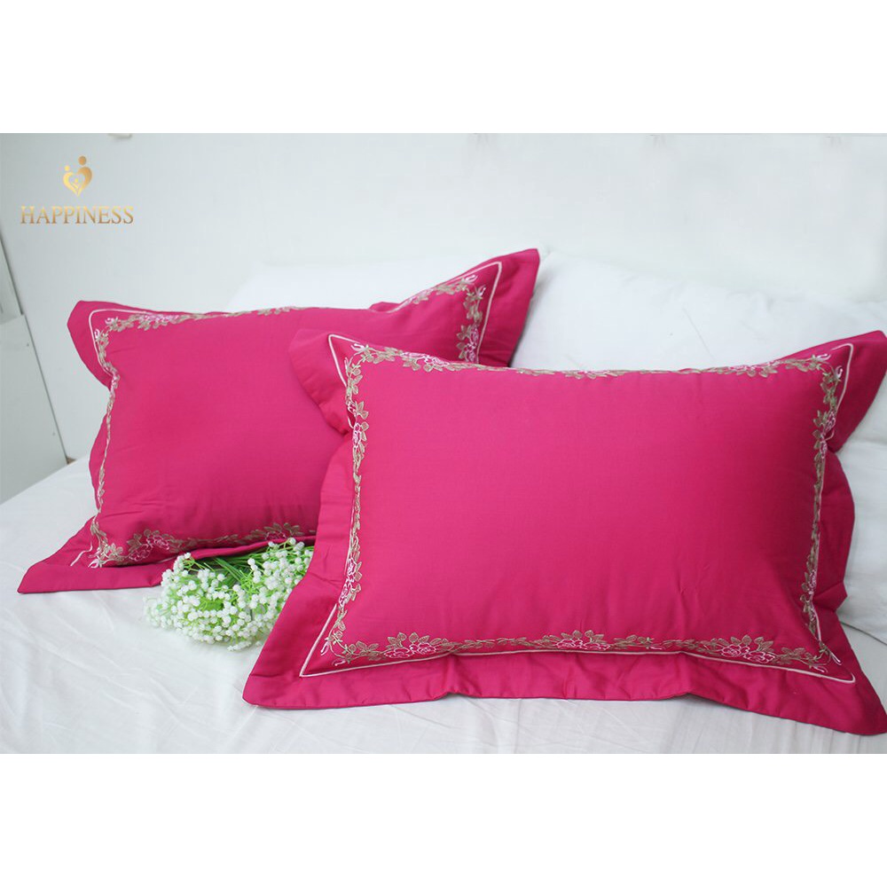 Vỏ gối Happyness lót bông cao cấp 45x65 1 đôi, Vỏ gối cotton Hàn quốc  có khoá kéo tiện lợi