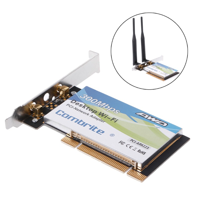 Card Wifi Không Dây Ar9223 Pci 300m 802.11b / G / N Cho Desktop Laptop 6db