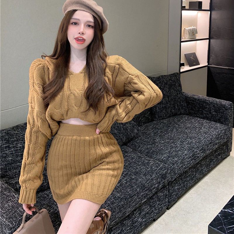 Set Áo Hoodie + Chân Váy Dệt Kim Thời Trang Mùa Thu 2022 Phong Cách Đường Phố Ngọt Ngào Cho Nữ