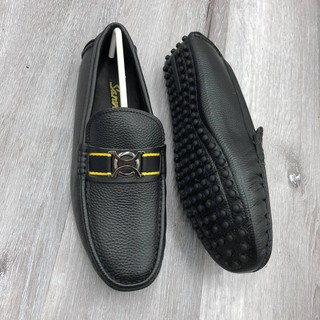 Giầy lười nam da bò in vân sần đế cao su may chỉ mới nhất 2020