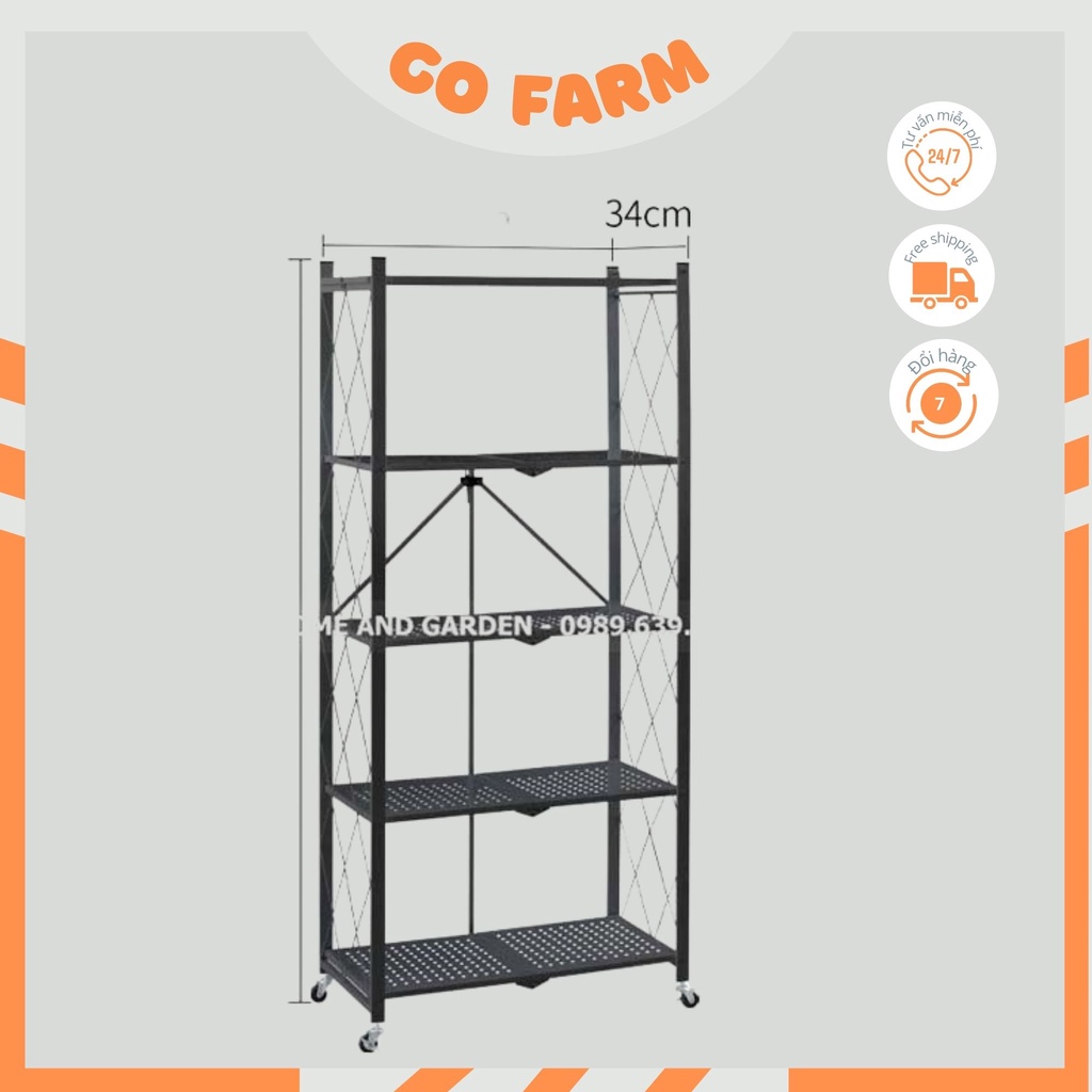 Kệ sắt gấp gọn đa năng 3,4,5 tầng có bánh xe tiện lợi cho cả gia đình