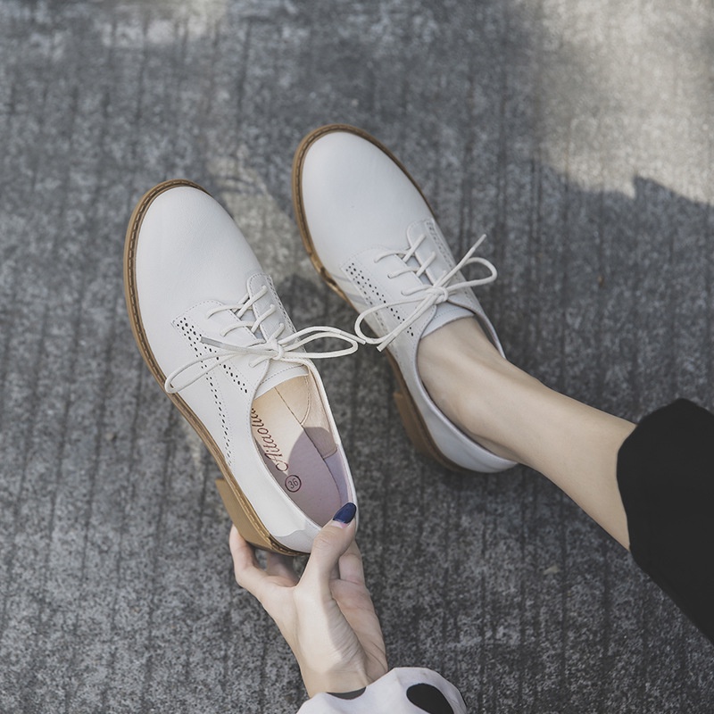 Giày Da Oxford Cột Dây Mũi Tròn Phong Cách Retro Anh Quốc