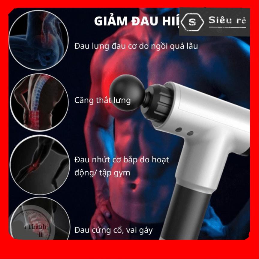 Máy massage cầm tay trị đau mỏi căng cơ Fascial Gun đa chức năng 4 đầu massage mạnh mẽ 6 tốc độ (PD236309)