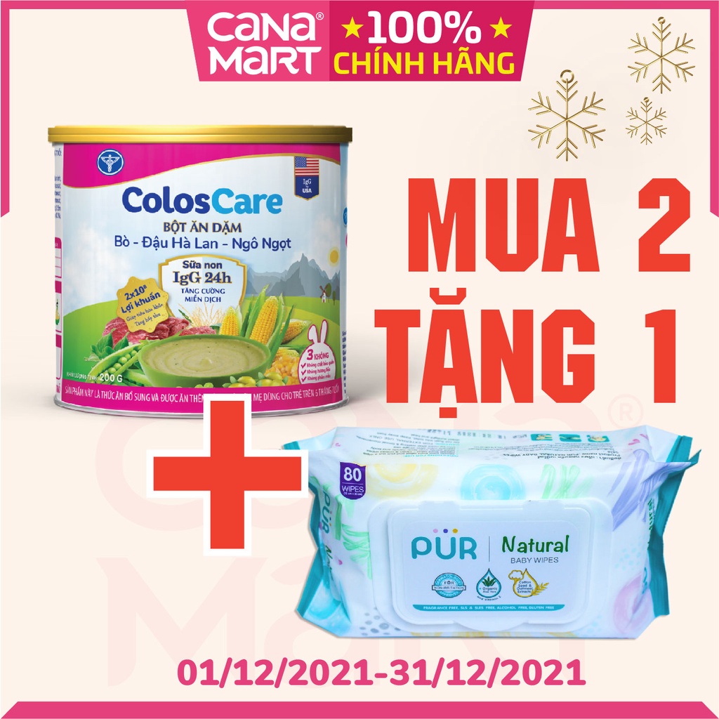 [MUA 1 TẶNG 1] Bột ăn dặm Coloscare Bò - Đậu Hà lan - Ngô ngọt cho bé từ 6 tháng tuổi (200gr),tăng miễn dịch & tiêu hóa