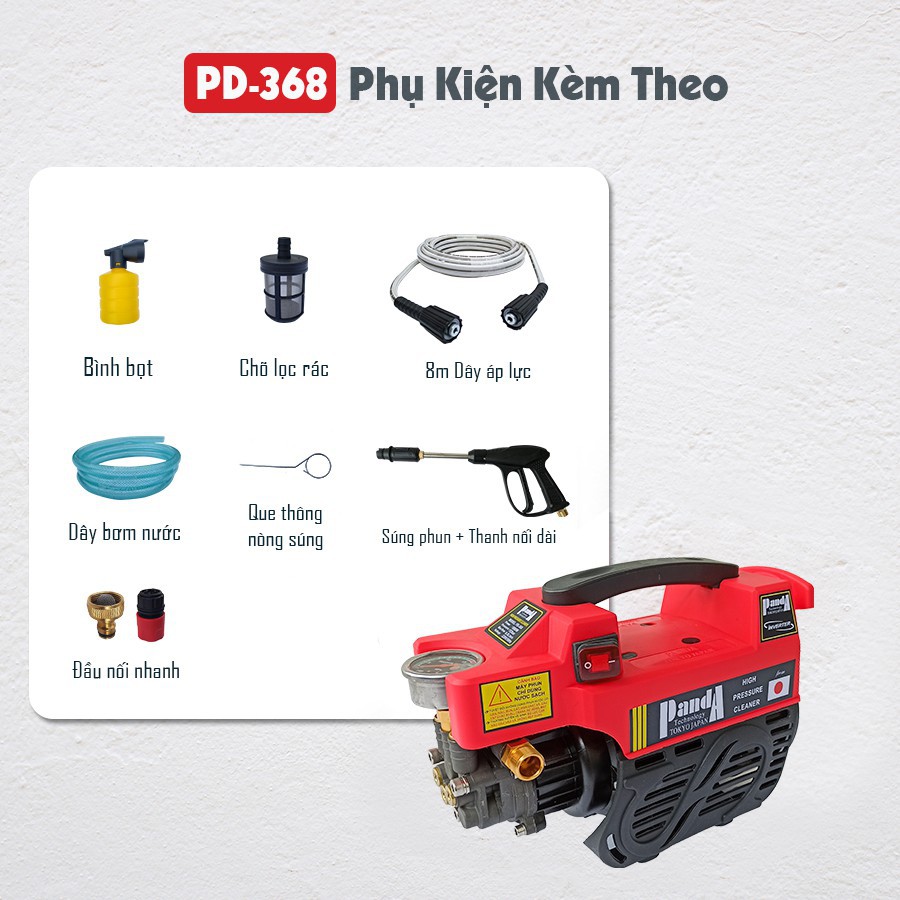 Máy rửa xe, máy phun cao áp PANDA PD-368 1880W, dùng cho gia đình, công nghệ Nhật Bản