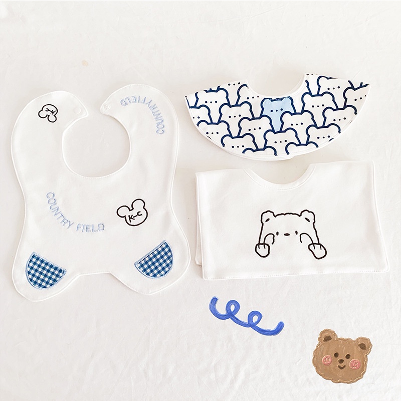 Set 3 Yếm Ăn Cotton Có Thể Xoay 360 Độ Họa Tiết Hoạt Hình Đáng Yêu 2082 Dành Cho Bé