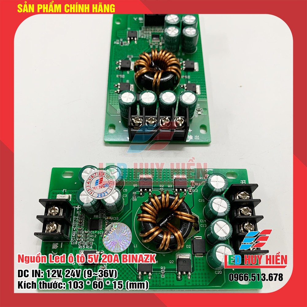 mạch nguồn hạ áp DC-DC 5v 20A (100W) BINAZK chuyên ô tô (Nguồn 5V20A BINAZK dùng cho module led, Led)